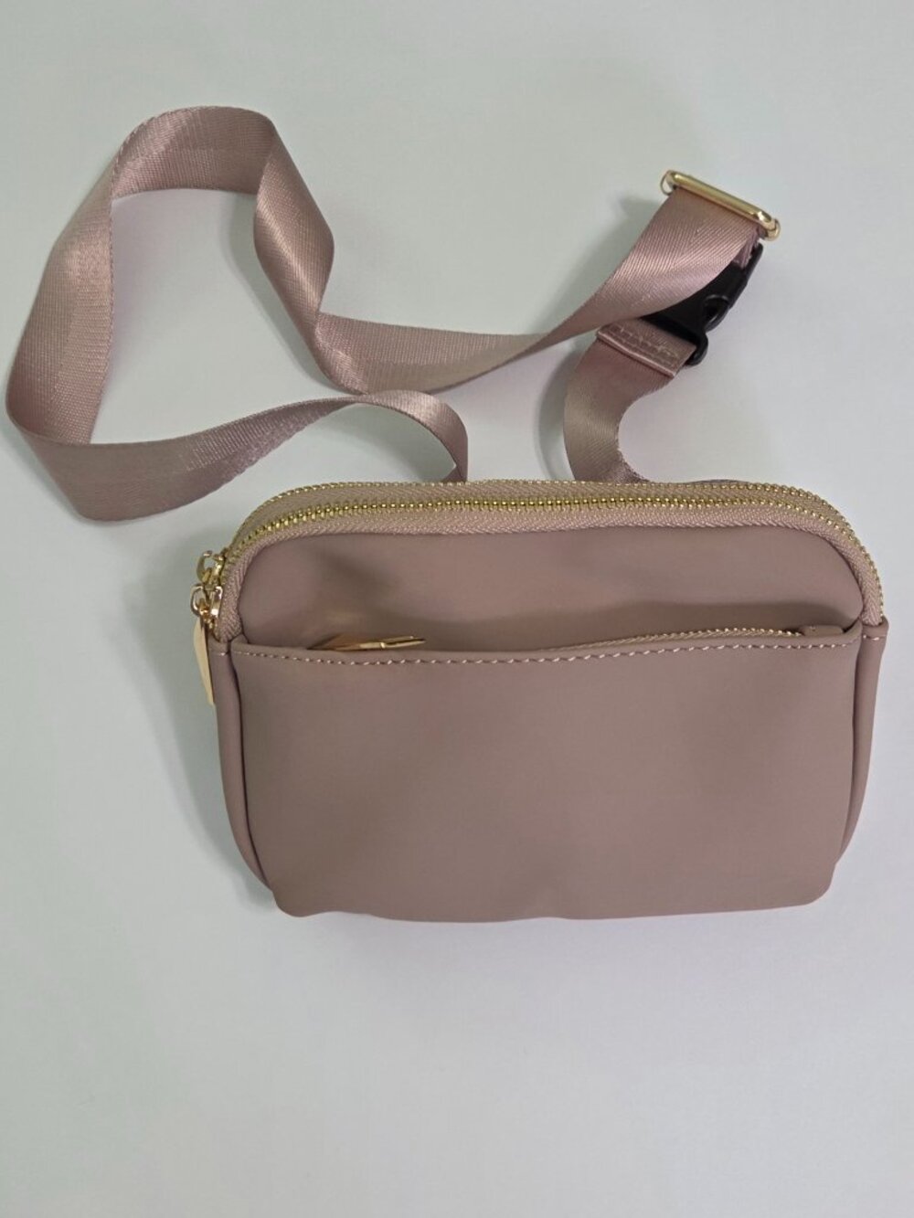 Blush Pink Belt Bag Fanny Pack Crossbody Double Zip Gold Hardware - NWOT